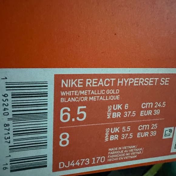 NEW NIKE REACT HYPERSET SE WHITE/GOLD Women's 8 🏐VOLLEYBALL SHOES - Picture 2 of 2